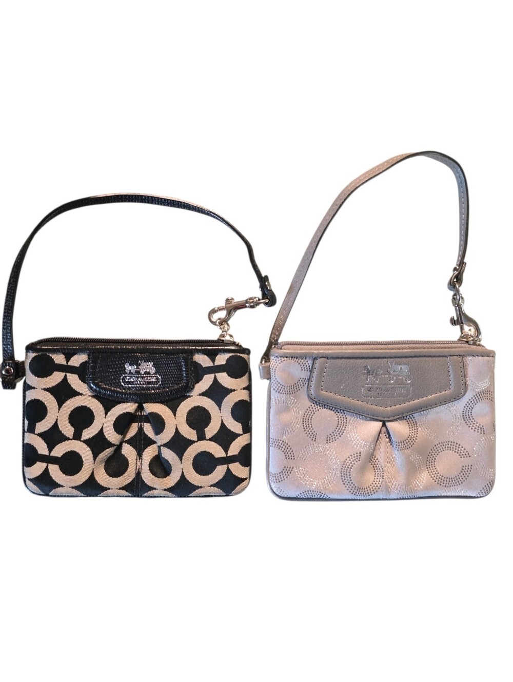 PAIR OF Coach Double Wristlet Set - Black and Metallic Beige